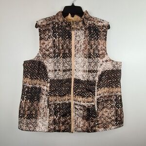 Avenue Women's Vest 18/20 Reversible Snake Skin Gold Quilted‎ Pockets Full Zip